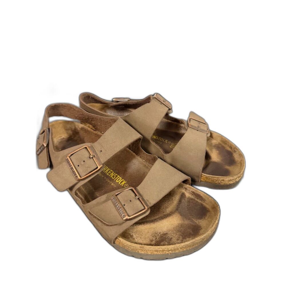 Birkenstock Men's Milano Sandals Size 44 Tan Travel Comfort Leather Ankle Strap